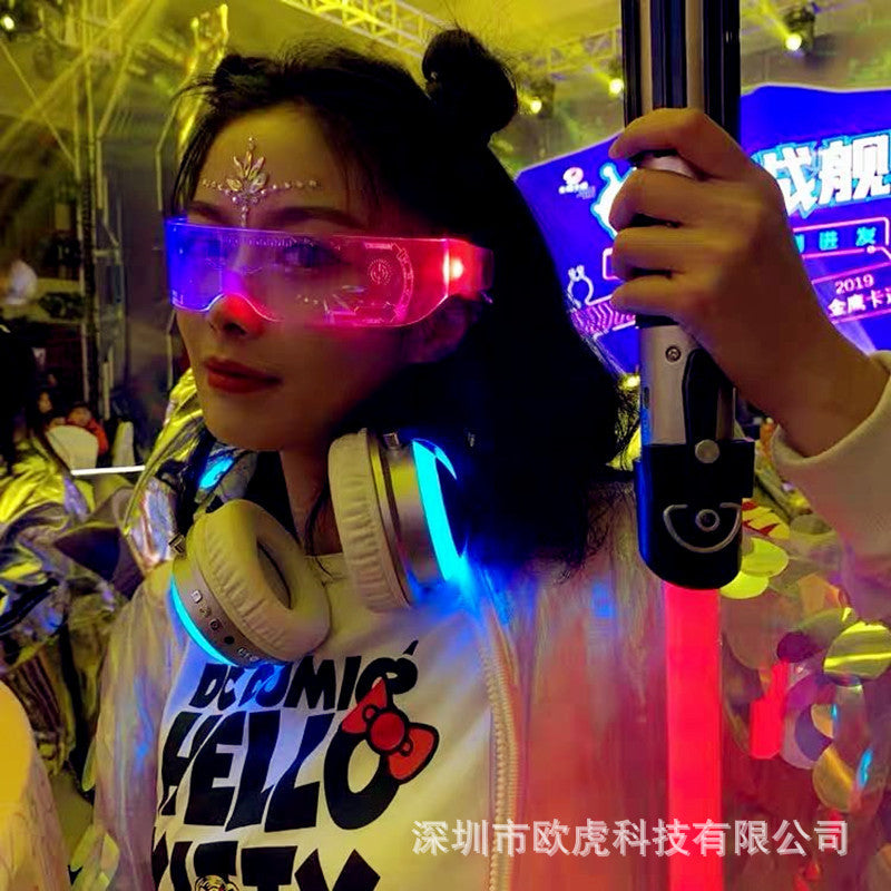 Colorful LED luminous glasses birthday party bar bungee glasses funny Christmas cross-border dance party glasses