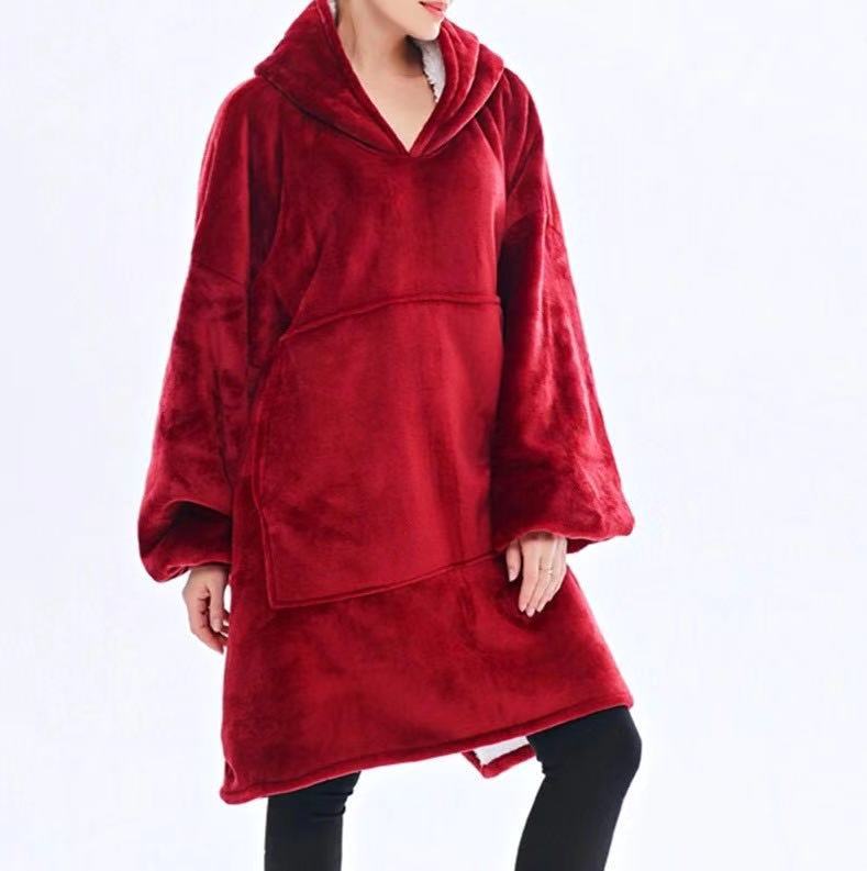 TV new hooded fleece warm clothes lazy pajamas autumn and winter thick nightgown pajamas flannel winter clothes sweater