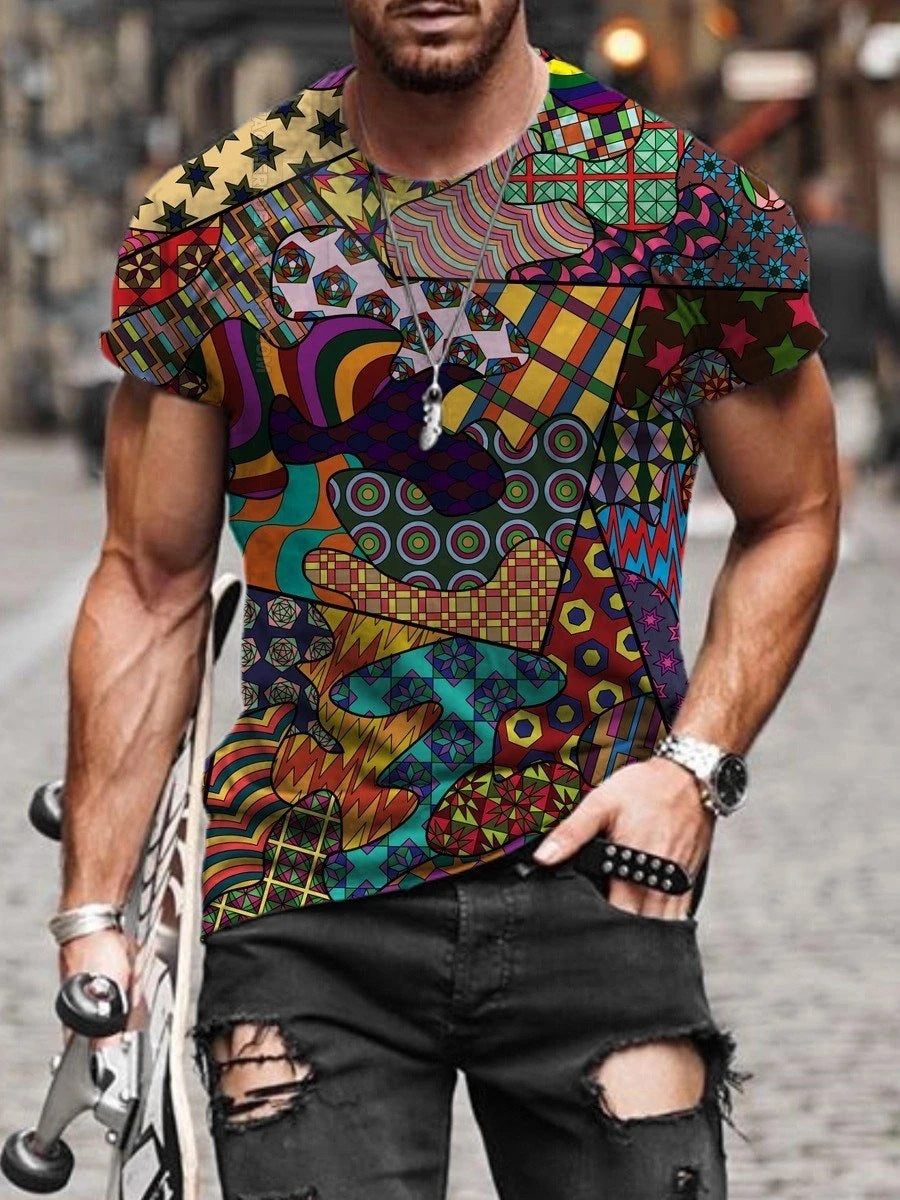 European and American new men's T-shirt cross print round neck short sleeve street trend T