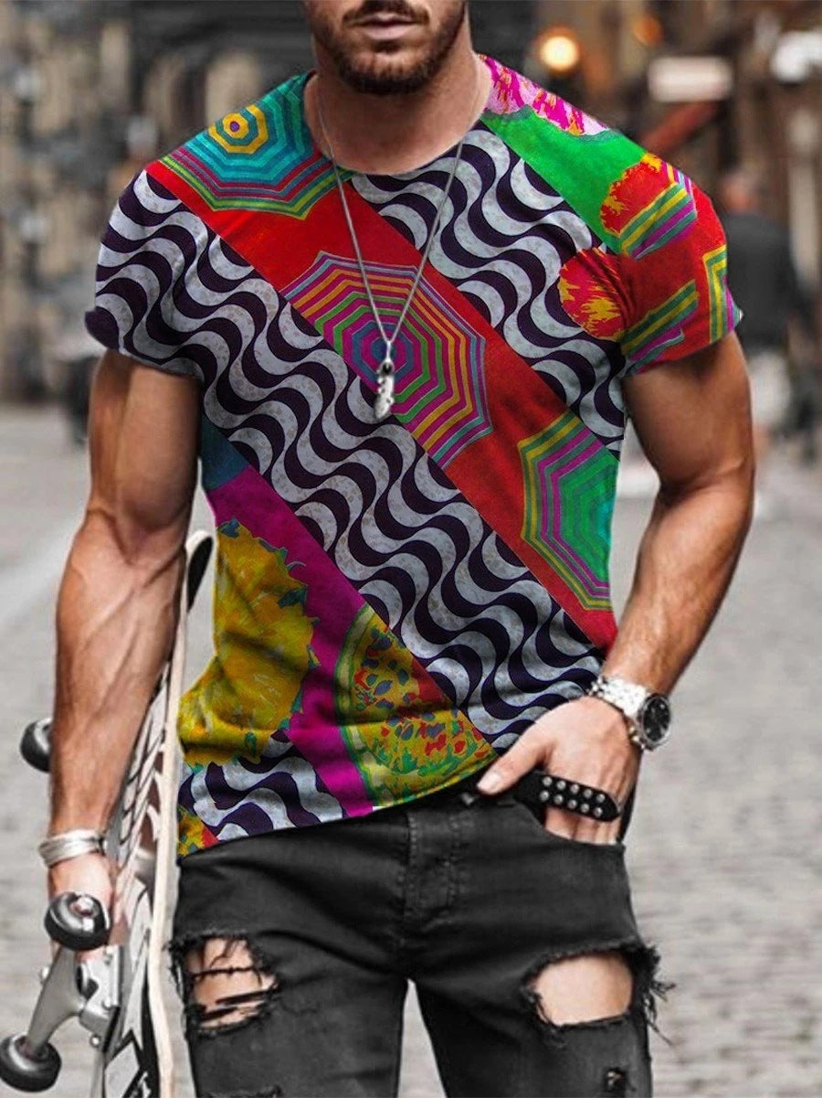 European and American new men's T-shirt cross print round neck short sleeve street trend T