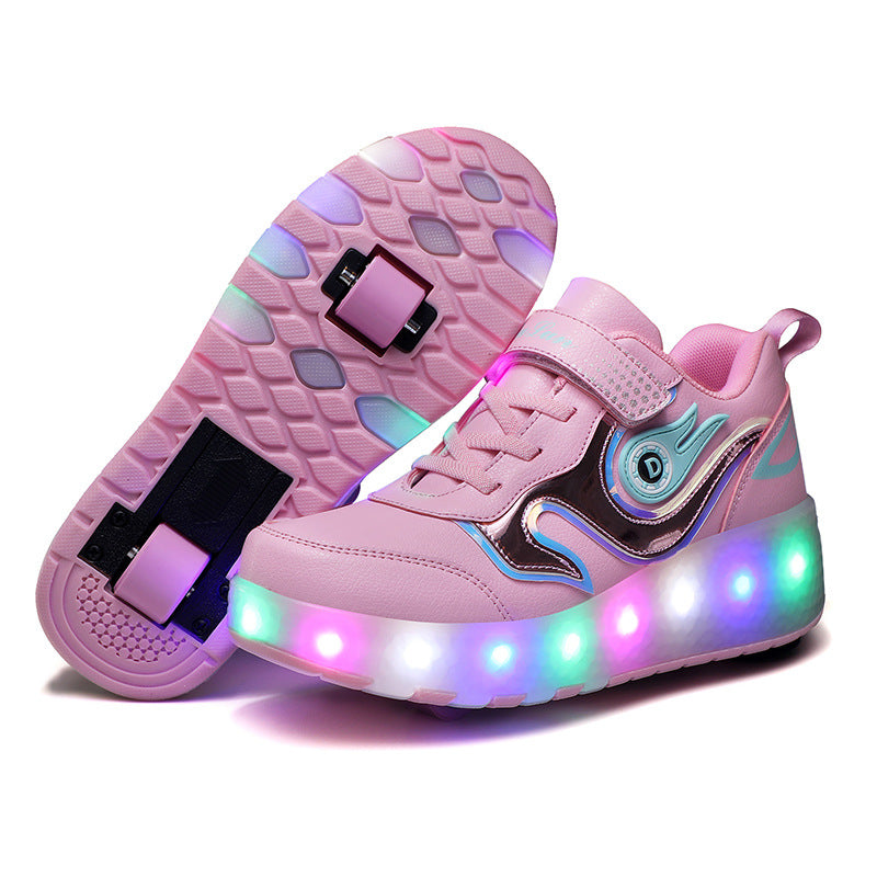 Cross-border LED hair smooth roller sports single and double wheels boys and girls shoes