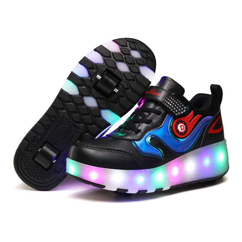 Cross-border LED hair smooth roller sports single and double wheels boys and girls shoes