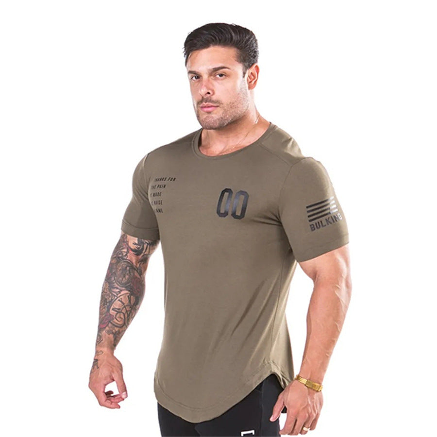 European and American men's muscle brother sports short-sleeved running fitness training sweat-absorbing t-shirt