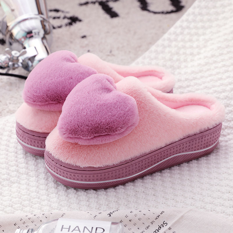 Winter cotton slippers women high-heeled thick-soled home non-slip home furry slippers fashion all-match month shoes