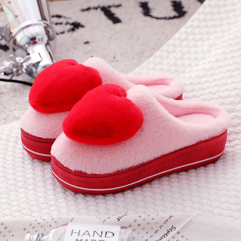 Winter cotton slippers women high-heeled thick-soled home non-slip home furry slippers fashion all-match month shoes