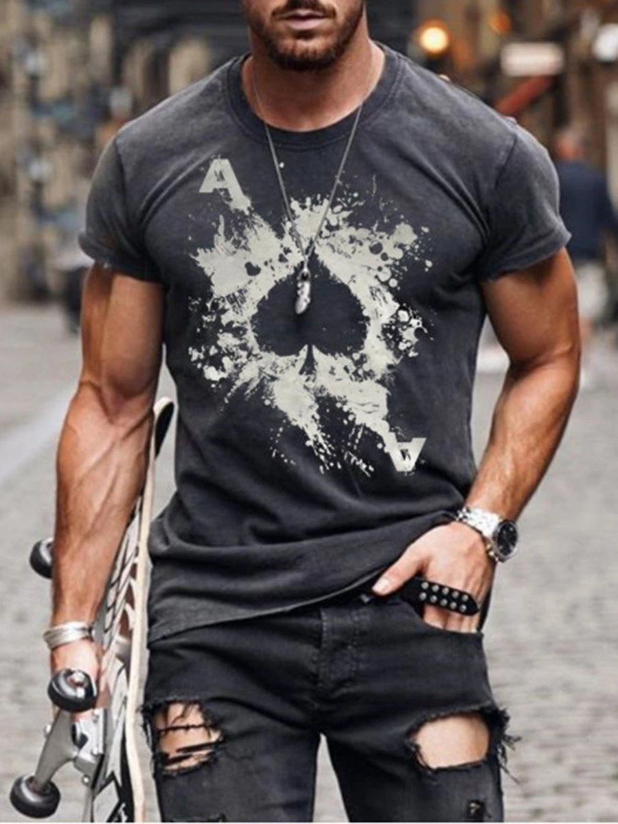 European and American new men's T-shirt cross print round neck short sleeve street trend T