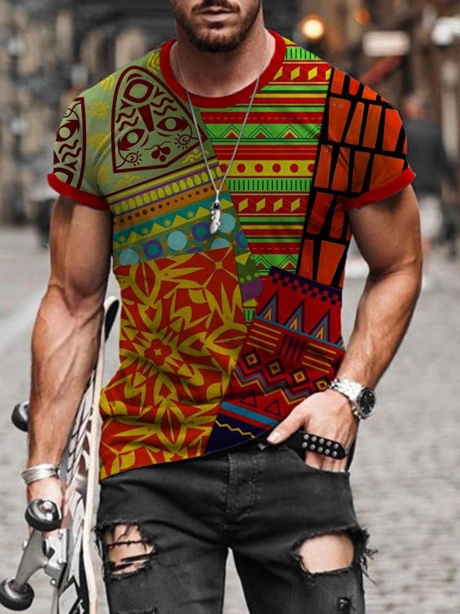 European and American new men's T-shirt cross print round neck short sleeve street trend T