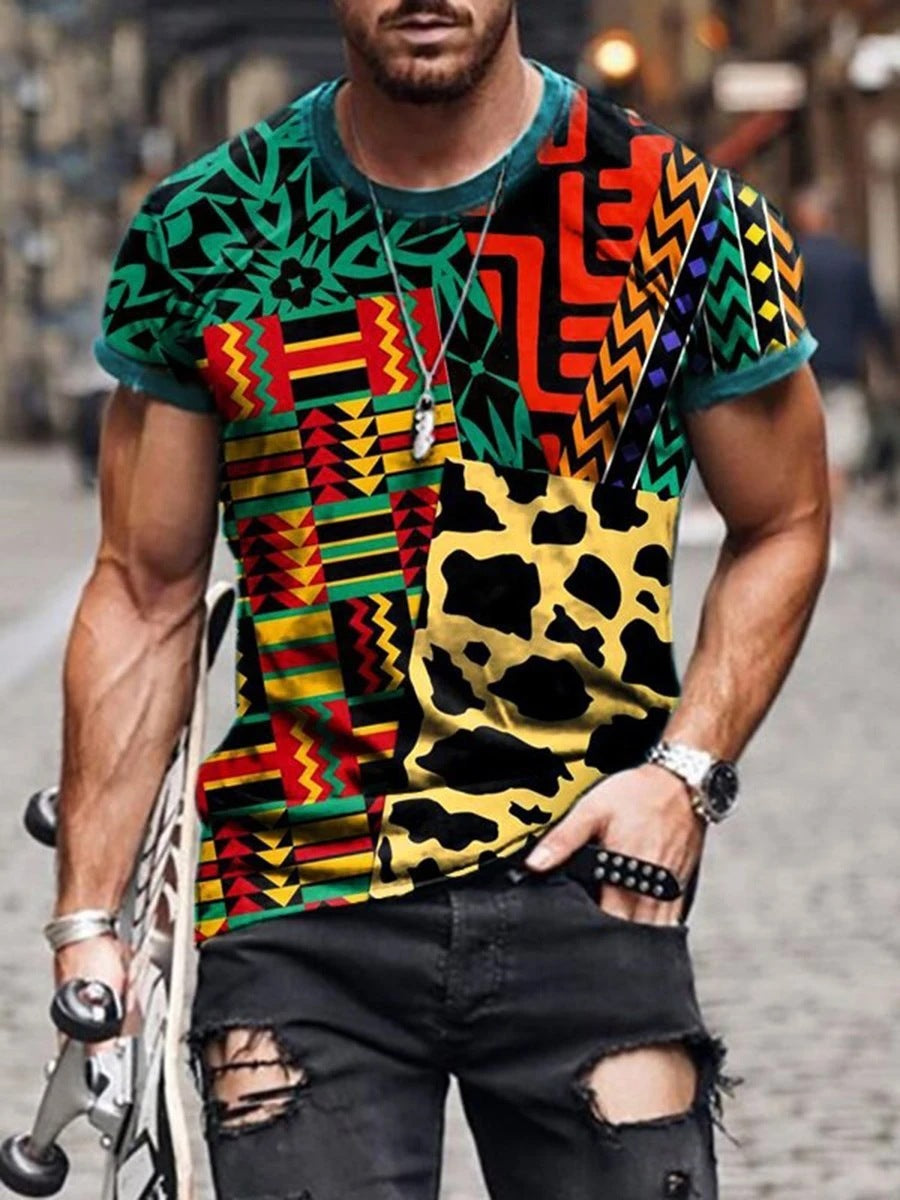 European and American new men's T-shirt cross print round neck short sleeve street trend T