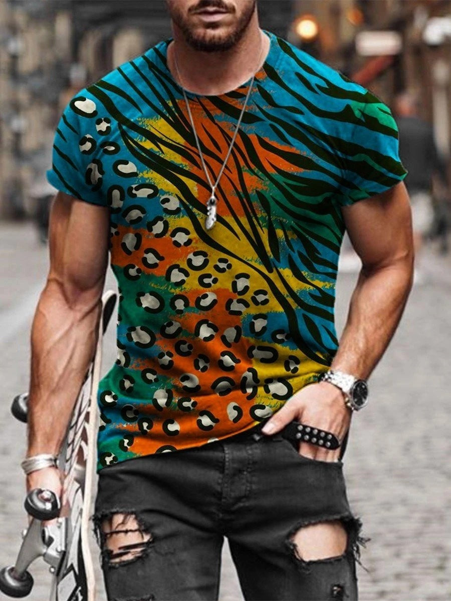 European and American new men's T-shirt cross print round neck short sleeve street trend T