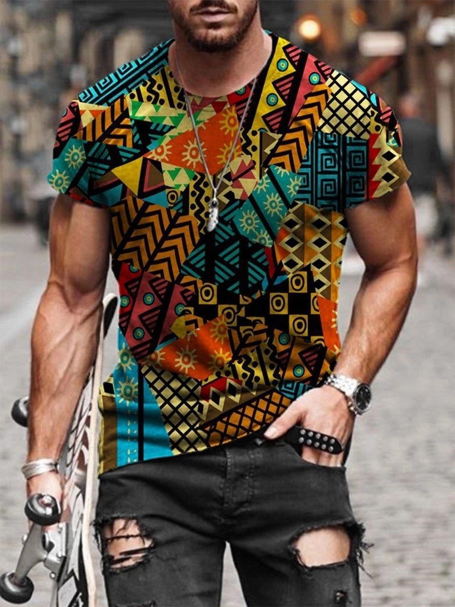 European and American new men's T-shirt cross print round neck short sleeve street trend T