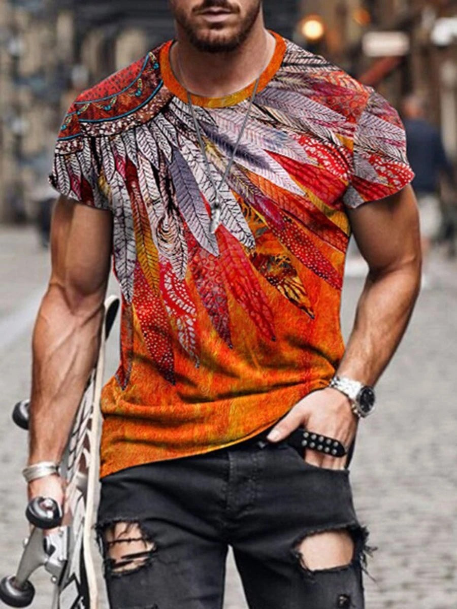 European and American new men's T-shirt cross print round neck short sleeve street trend T