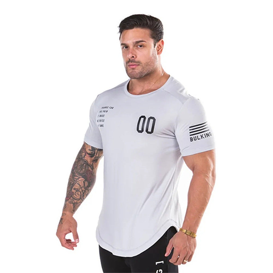 European and American men's muscle brother sports short-sleeved running fitness training sweat-absorbing t-shirt