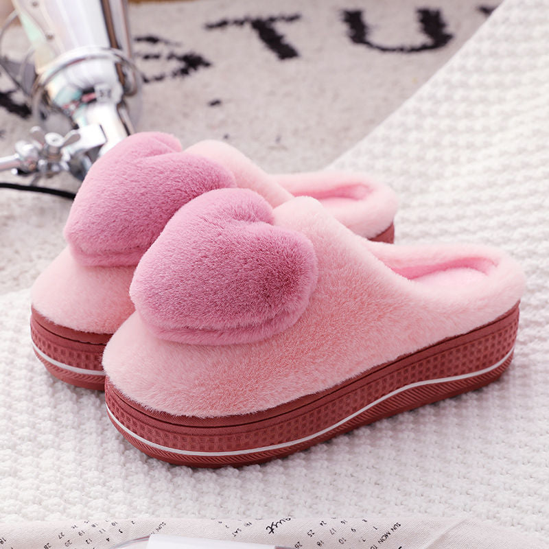 Winter cotton slippers women high-heeled thick-soled home non-slip home furry slippers fashion all-match month shoes