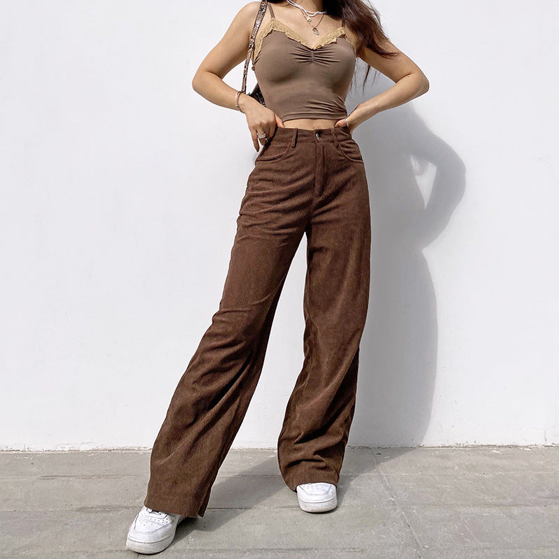 European and American corduroy mopping floor drape wide-leg casual trousers