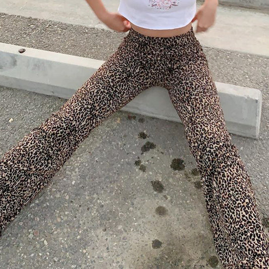 Women's leopard print high-waist micro-flared casual pants new style trousers in Europe and America