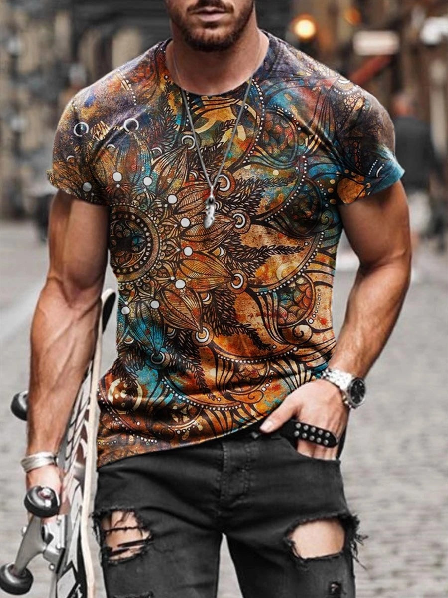 European and American new men's T-shirt cross print round neck short sleeve street trend T