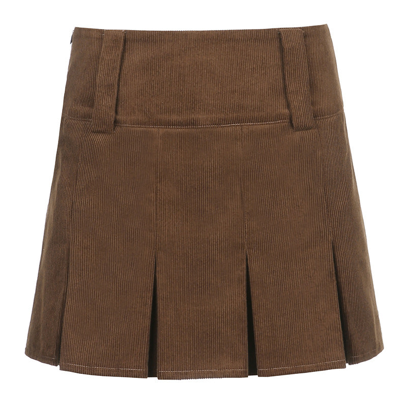 Cross-border European and American women's solid color high waist slim pleated skirt skirt