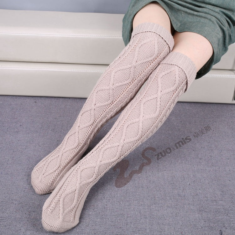 New pile of lace trousers woolen leg set footsteps knit over the knee Christmas diamond floor socks
