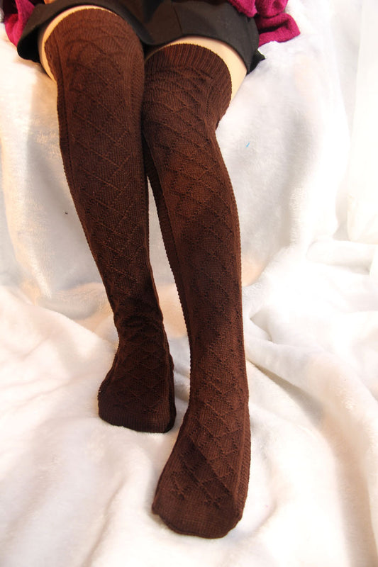 New winter retro stockings Korean style over-the-knee knitted leg covers diamond-shaped foot covers