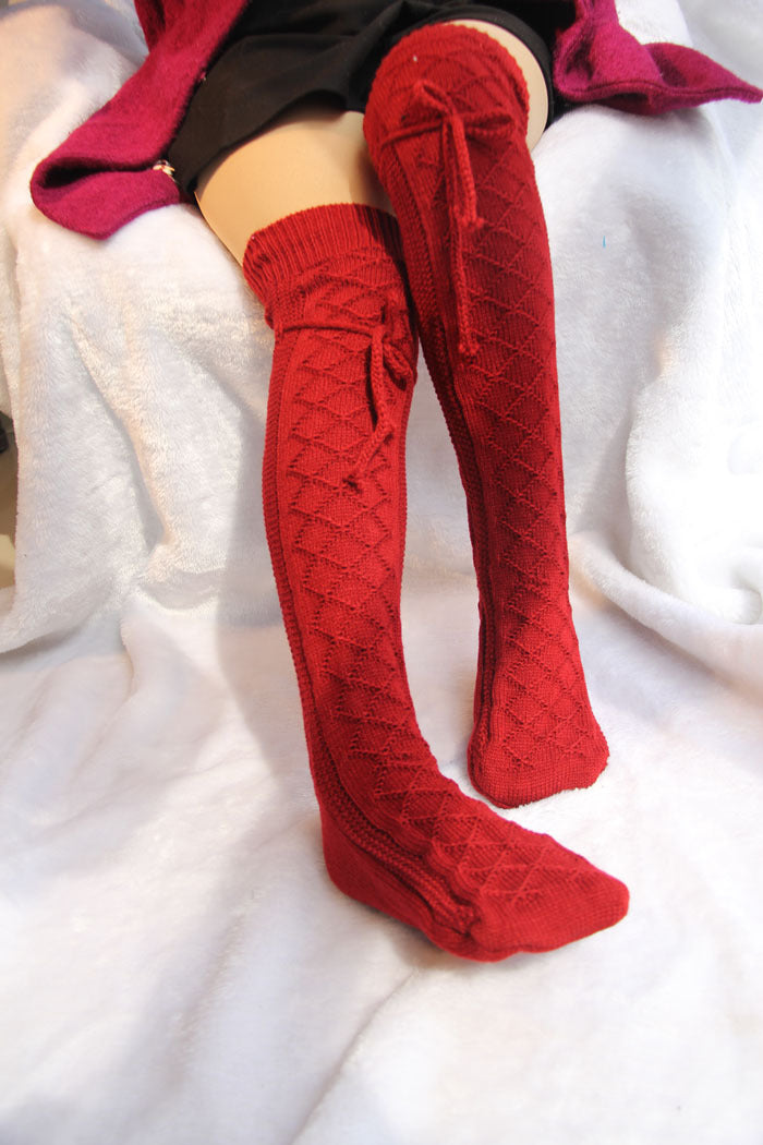 New winter retro stockings Korean style over-the-knee knitted leg covers diamond-shaped foot covers