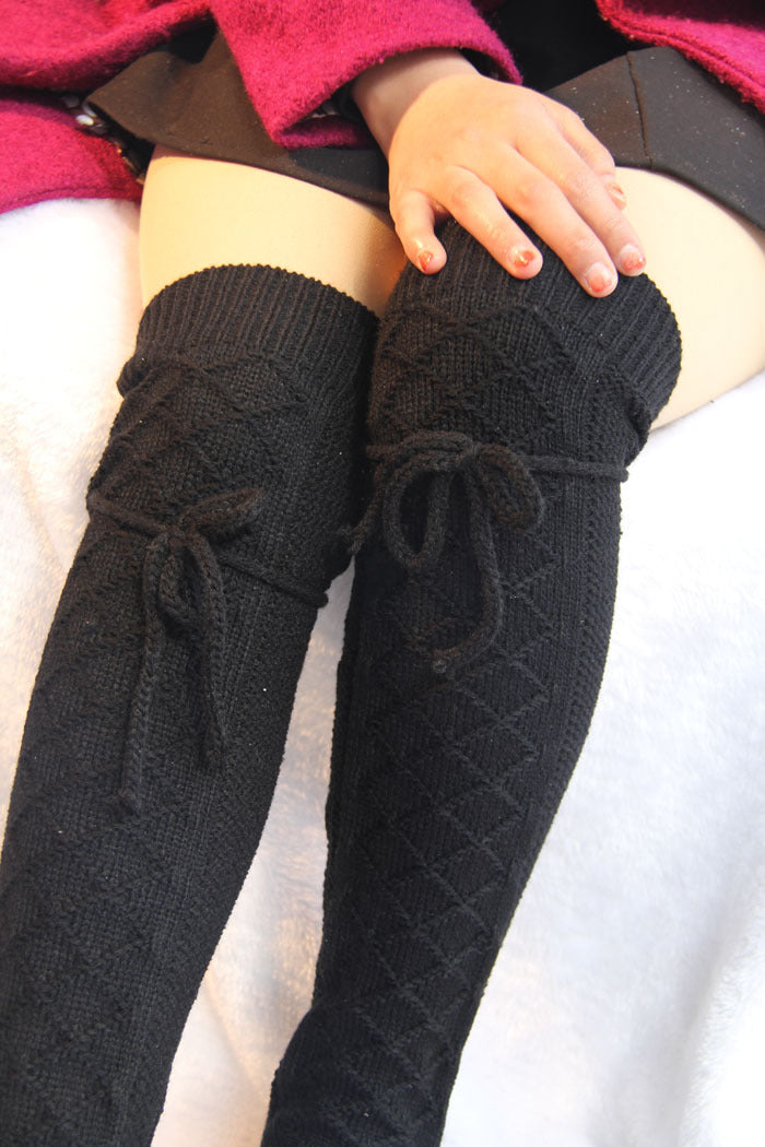 New winter retro stockings Korean style over-the-knee knitted leg covers diamond-shaped foot covers