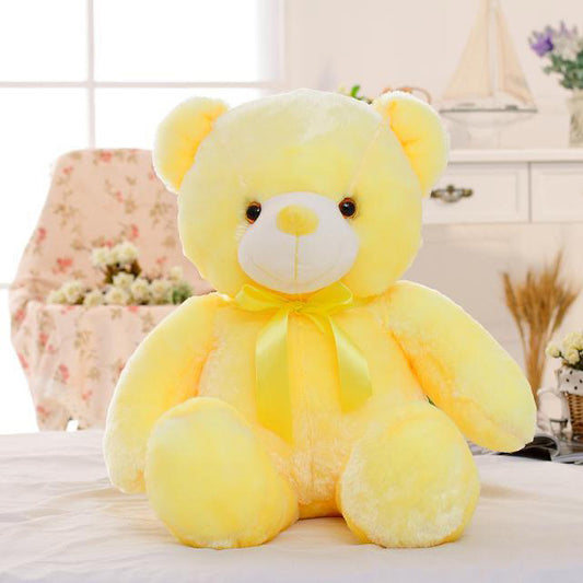 New music luminous teddy bear doll white induction built-in seven-color hug bear plush toy