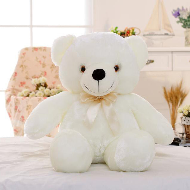 New music luminous teddy bear doll white induction built-in seven-color hug bear plush toy