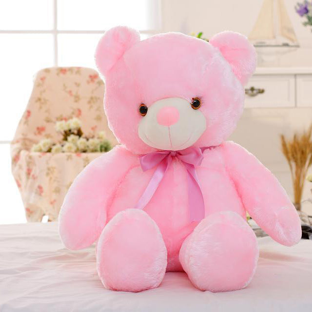 New music luminous teddy bear doll white induction built-in seven-color hug bear plush toy