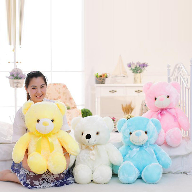 New music luminous teddy bear doll white induction built-in seven-color hug bear plush toy