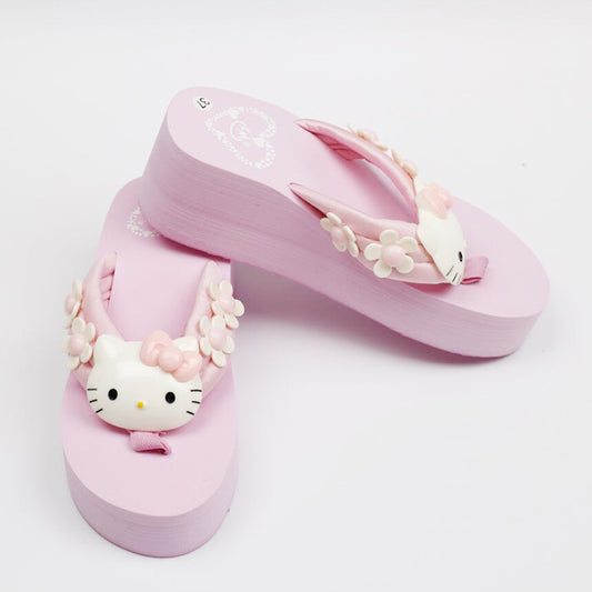 KT cat cartoon FM pink pine high sandals and slippers