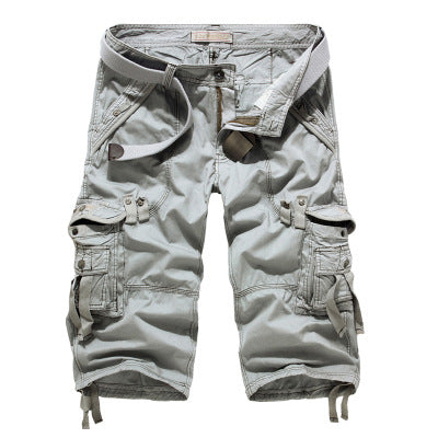 European and American summer loose casual tooling large size multi-pocket cropped pants men's pants