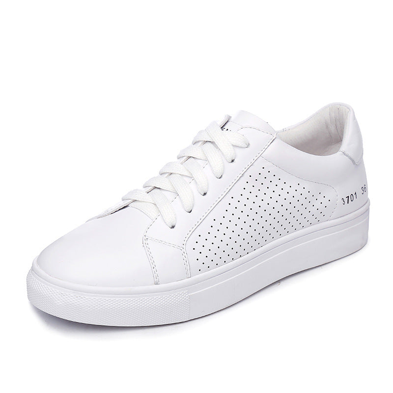 White shoes women's leather and velvet white sneakers classic lace-up flat shoes student shoes