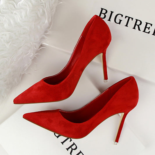 Stiletto high heel shallow pointy suede sexy shoes