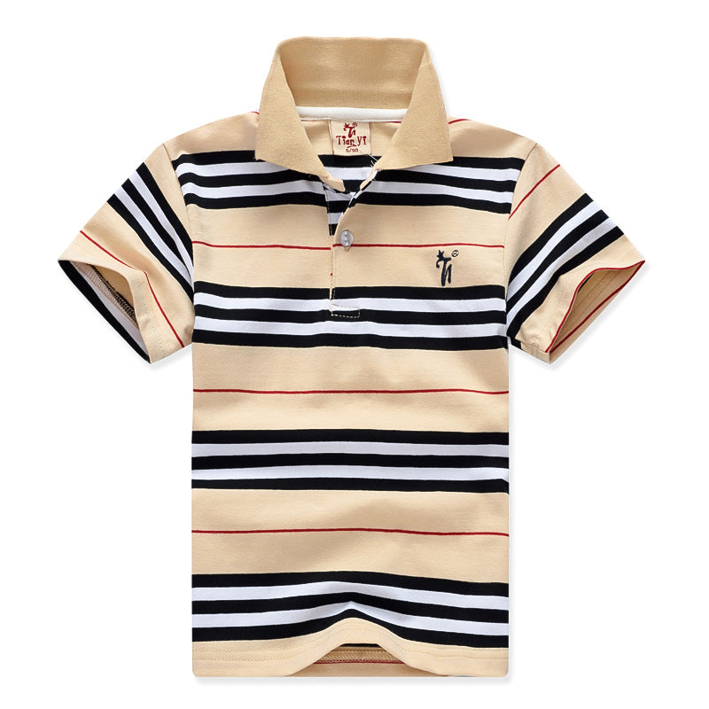 Striped mixed color children's T-shirt Lycra cotton lapel short-sleeved
