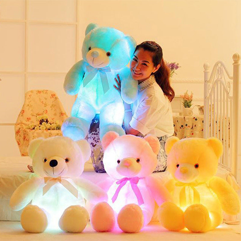 New music luminous teddy bear doll white induction built-in seven-color hug bear plush toy