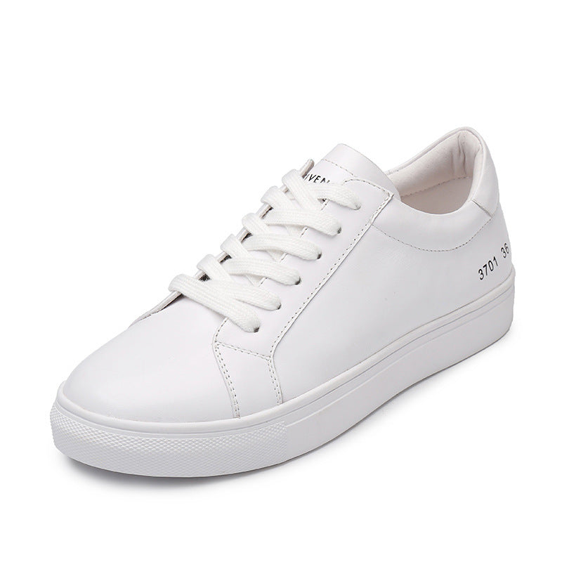 White shoes women's leather and velvet white sneakers classic lace-up flat shoes student shoes