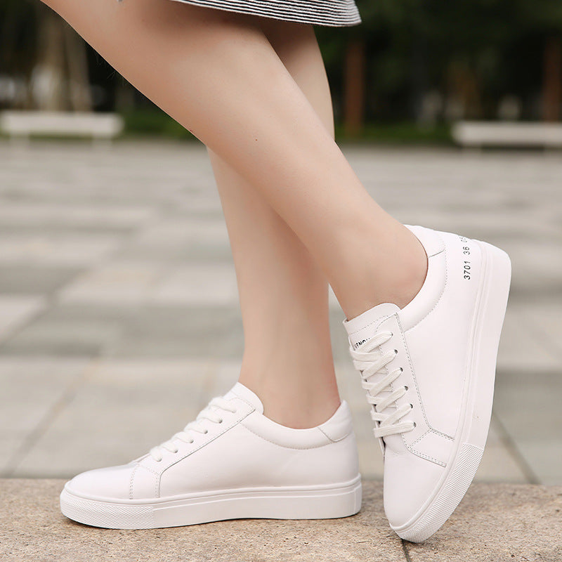 White shoes women's leather and velvet white sneakers classic lace-up flat shoes student shoes