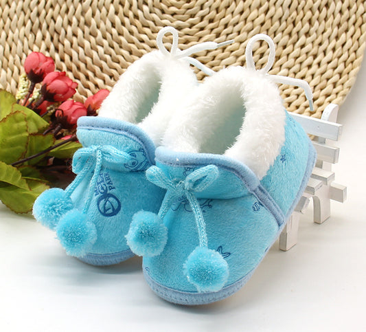 New baby shoes for fall/winter 0-1 years old non-slip soft-soled shoes plus velvet padded toddler shoes