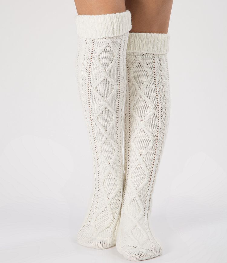 New pile of lace trousers woolen leg set footsteps knit over the knee Christmas diamond floor socks