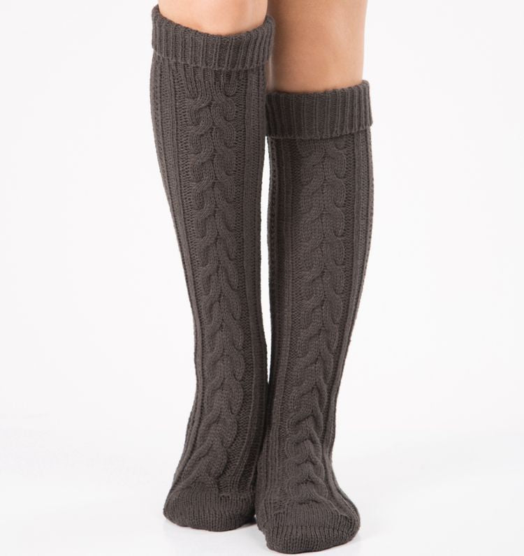 New warm wool leg sets step on foot socks knitted Christmas boots set over the knee diagonal 8 word twist floor socks