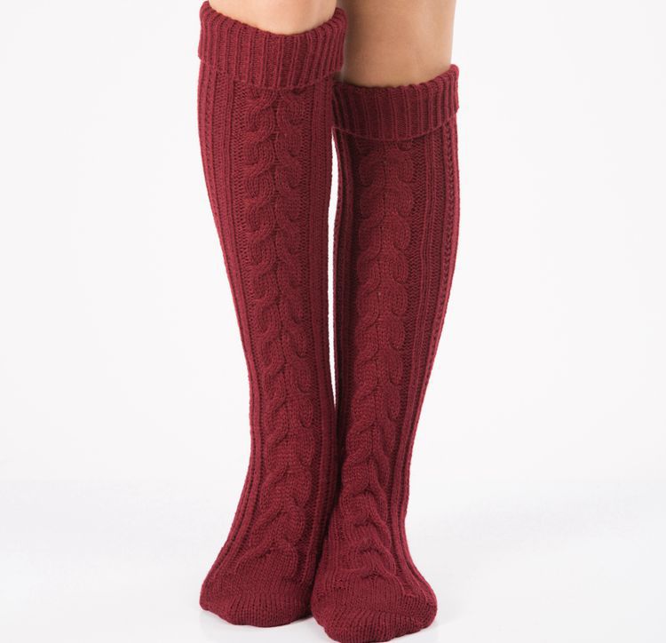 New warm wool leg sets step on foot socks knitted Christmas boots set over the knee diagonal 8 word twist floor socks