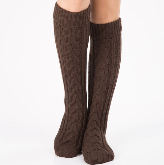 New warm wool leg sets step on foot socks knitted Christmas boots set over the knee diagonal 8 word twist floor socks