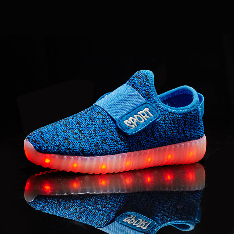 Coconut lamp shoes children's LED shoes flying woven mesh children's shoes Velcro rechargeable luminous shoes