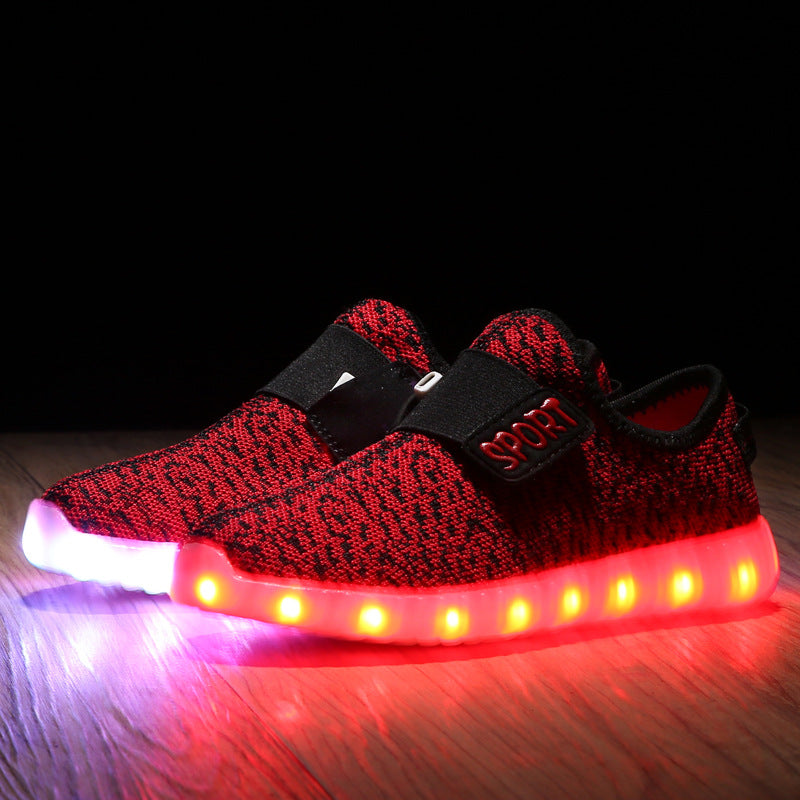 Coconut lamp shoes children's LED shoes flying woven mesh children's shoes Velcro rechargeable luminous shoes