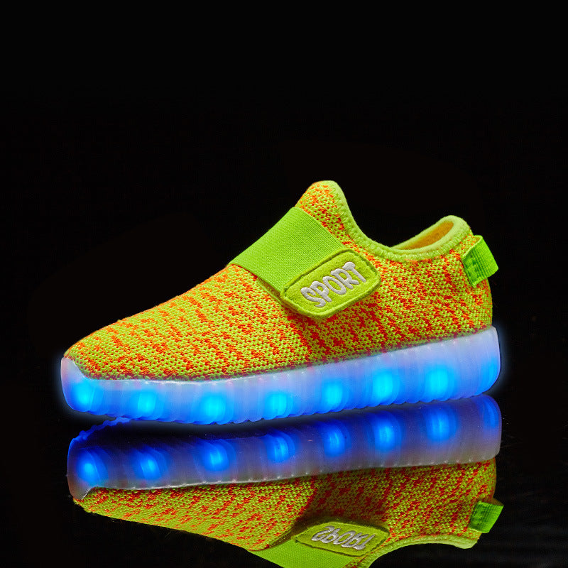 Coconut lamp shoes children's LED shoes flying woven mesh children's shoes Velcro rechargeable luminous shoes