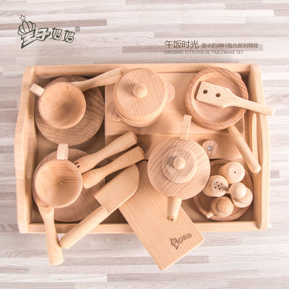 Beech wood children's play house toys wooden boxed gift toys simulation kitchen utensils kitchen