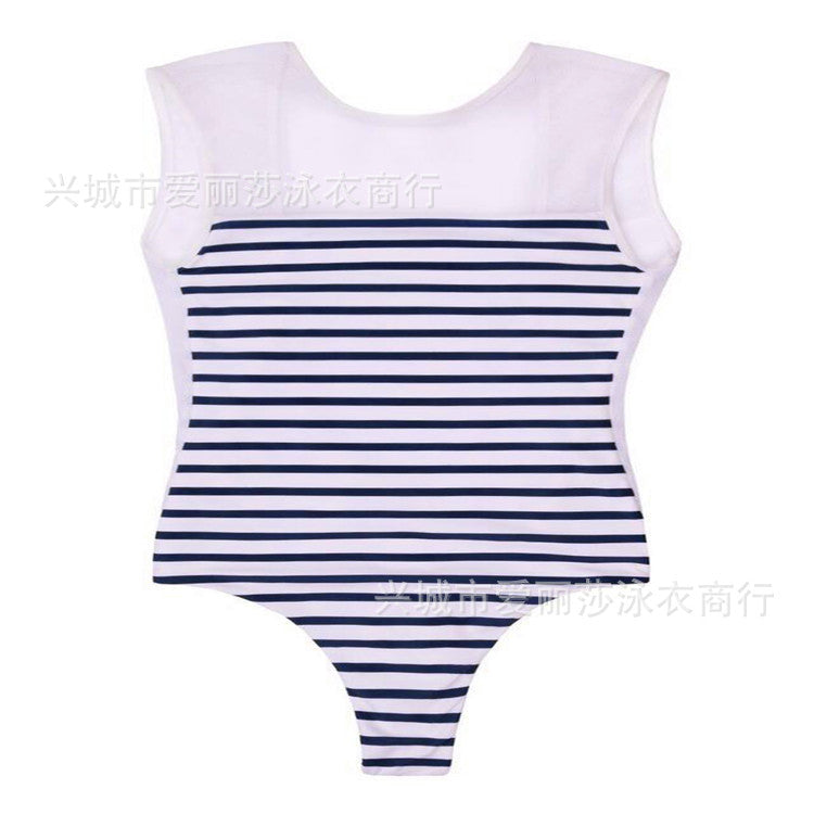 European and American style striped mesh stitching slim fit sexy bikini one-piece swimsuit