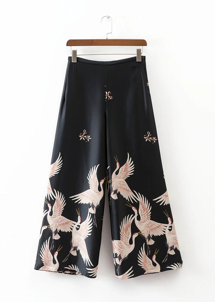 European and American crane printing trousers wide-leg pants + suit jacket