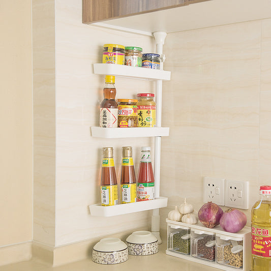 Top-of-the-line nail-free kitchen rack Telescopic single-pole rotating seasoning storage rack without punching