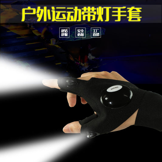 LED flashlight glow fishing gloves repair lighting finger lamp outdoor half-finger night fishing gloves